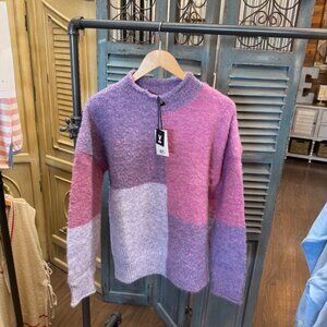 Very J ECO Oversized Purple Color Block Cozy Knit Sweater Top